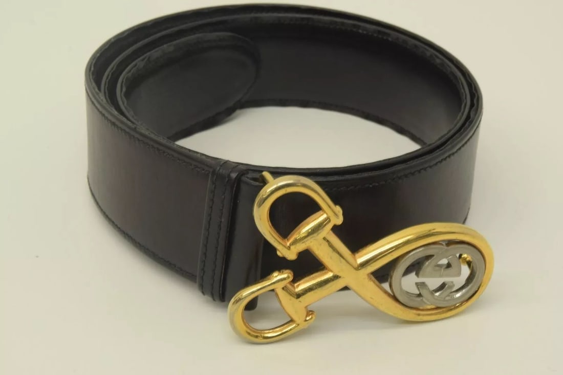 AUTHENTIC GUCCI GG CROSS BUCKLE BELT LOGO 75/30 GP SP BLACK LEATHER ACCESSORY (1 of 2)