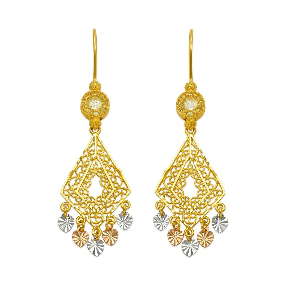 14K TRI COLOR GOLD DROP DANGLE CHANDELIER CZ EARRINGS (1 of 2)
