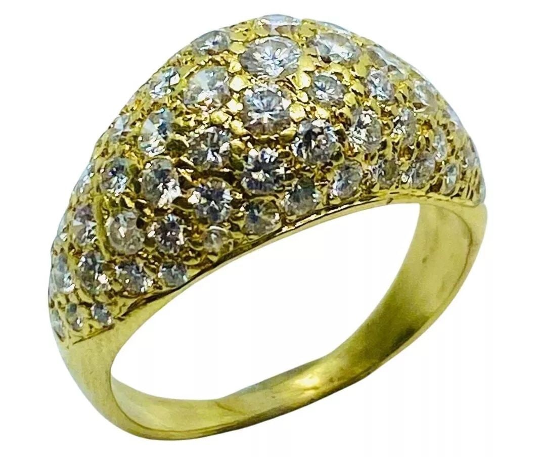 Van Cleef & Arpels Diamond Dome Ring: VAN CLEEF & ARPELS DIAMOND DOME RING DESIGNER: Van Cleef & Arpels CIRCA: 1990’s MATERIALS: 18k Yellow Gold GEMSTONE: Round Brilliant Cut Diamond WEIGHT: 4.7 grams RING SIZE: 5.75 HALLMARKS: VCA, 18K