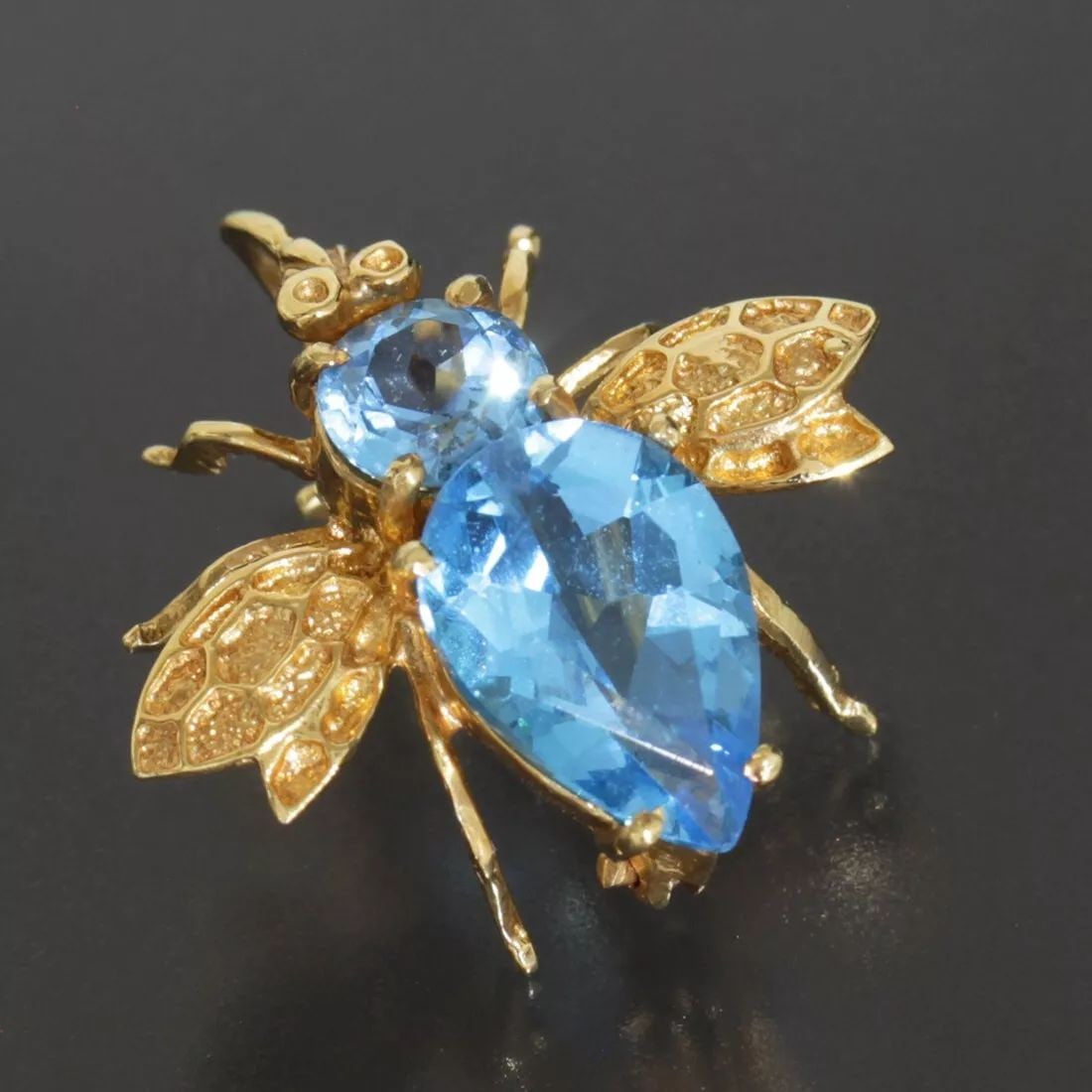 PONTE VECCHIO BLUE TOPAZ NECKLACE TOP BROOCH K18YG 2.78CT CHARM BEE (1 of 2)