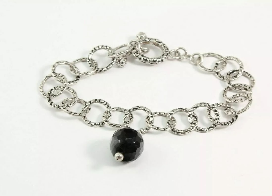 ROSS SIMMONS STERLING SILVER OPEN LINK BRACELET W/ BLACK BEAD/TOGGLE CLASP (1 of 2)