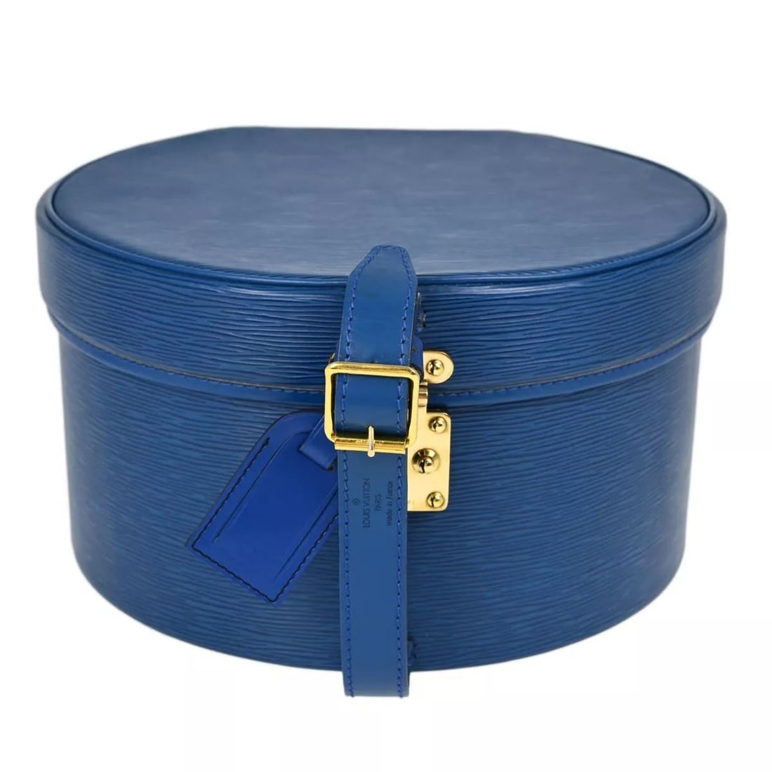 LOUIS VUITTON BLUE EPI BOITE CHAPEAU 30 HAT BOX: LOUIS VUITTON BLUE EPI BOITE CHAPEAU 30 HAT BOX CONDITION OUTSIDE : A: GOOD CONDITION!! scuffed and many dirt INSIDE: SA: GREAT CONDITION!! Number : 85***** Pocket : Outside: - Inside: Mesh Pocket*1 S
