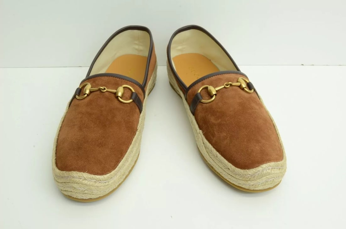 AUTHENTIC GUCCI LOAFERS SOFT ROPE HORSEBIT PAR AMOUR SHOES SIZE 8 ESPADRILLES: AUTHENTIC GUCCI LOAFERS SOFT ROPE HORSEBIT PAR AMOUR SHOES SIZE 8 ESPADRILLES Suede, Gold Plated, Leather, Rope, Rubber Par Amour, Espadrilles Manufactured: Spain Outsole: Rubber Loafers, Shoes Slip O