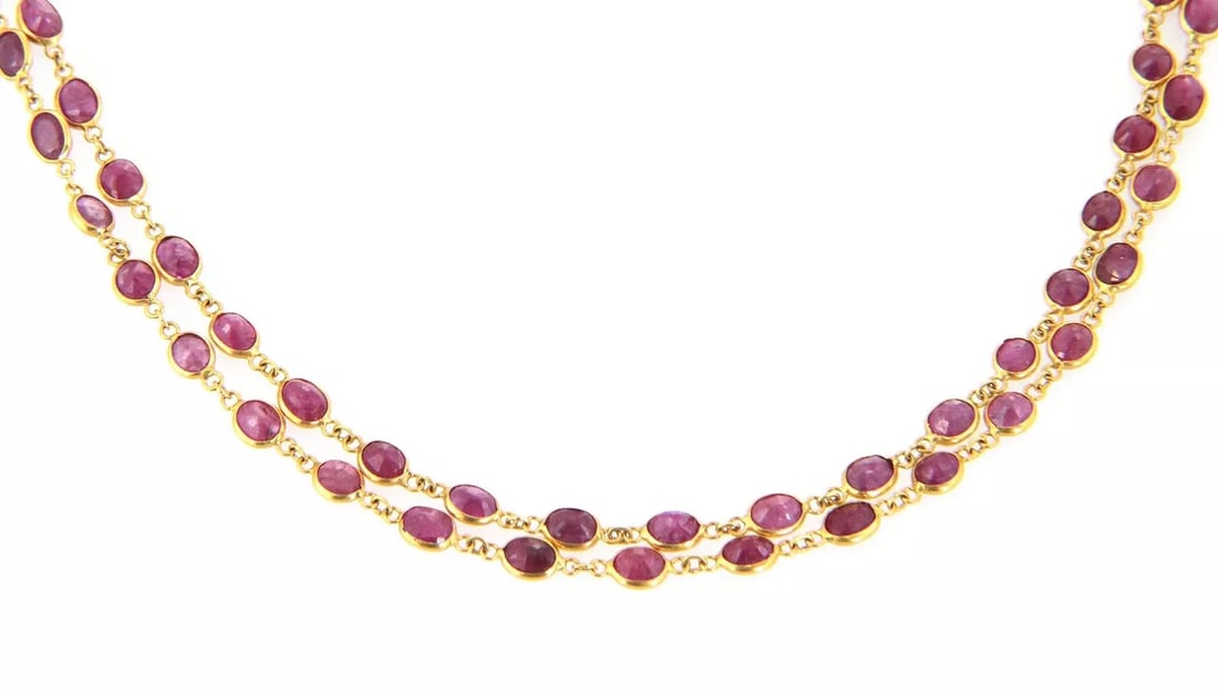 RUBY NECKLACE 18K YELLOW GOLD BEZEL SET LINK 25.5"L (1 of 2)