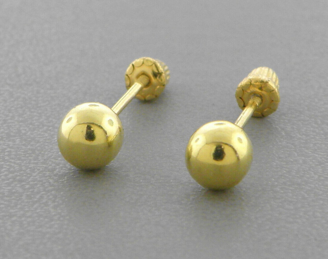 14K YELLOW GOLD BALL GIRLS STUD EARRINGS SIZE 4mm: NEW 14K YELLOW GOLD STUD EARRINGSNew 14K Yellow Gold Earrings Measures: 4mm Stud earrings Earrings have a polished finish Stamp: 14k Avg Weight: apx 1 gram