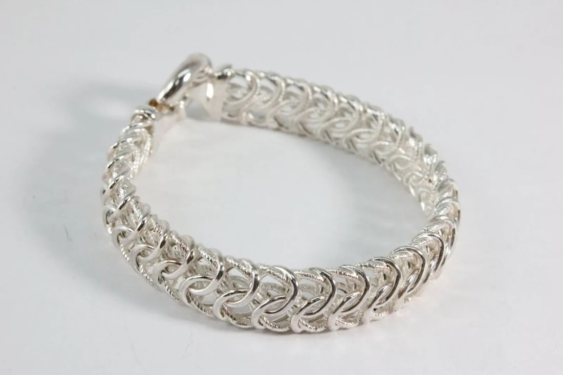 DESIGNER ITALY 925 STERLING - BYZANTINE STYLE LINK CHAIN BRACELET 7" 19.6 GRAMS! (1 of 2)