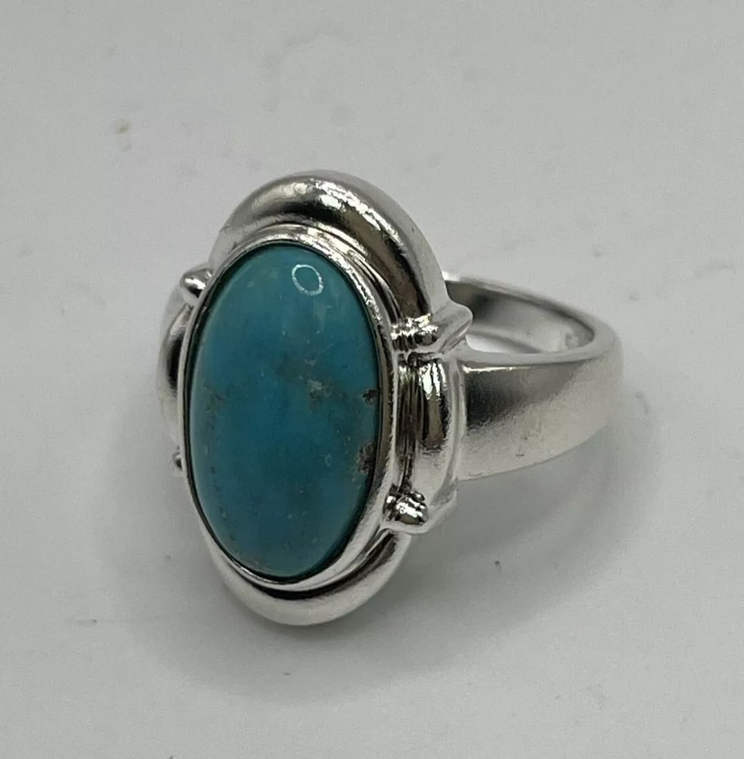 WK STERLING SILVER AND OVAL TURQUOISE SIZE 7 RING (1 of 2)