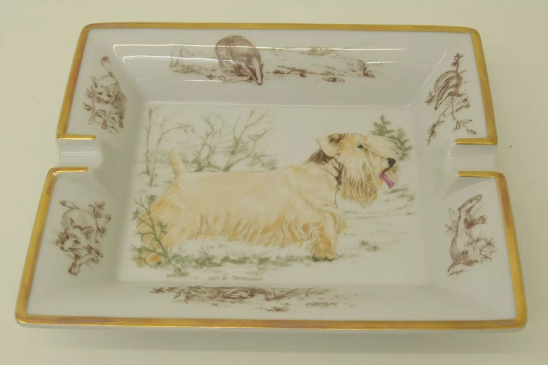 AUTHENTIC HERMES PORCELAIN TRAY WHITE TERRIER DOG COLLECTIBLE DISH PLATE (1 of 2)