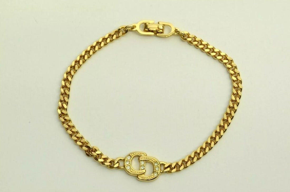 AUTHENTIC VINTAGE CHRISTIAN DIOR BRACELET CD LOGO RHINESTONE EMBLEM GP JEWELRY (1 of 2)