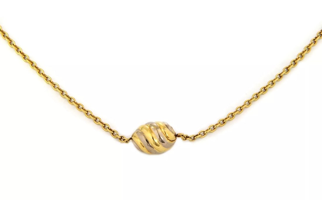 CARTIER 18K TWO TONE GOLD SWIRL DESIGN SHELL PENDANT & CHAIN (1 of 2)