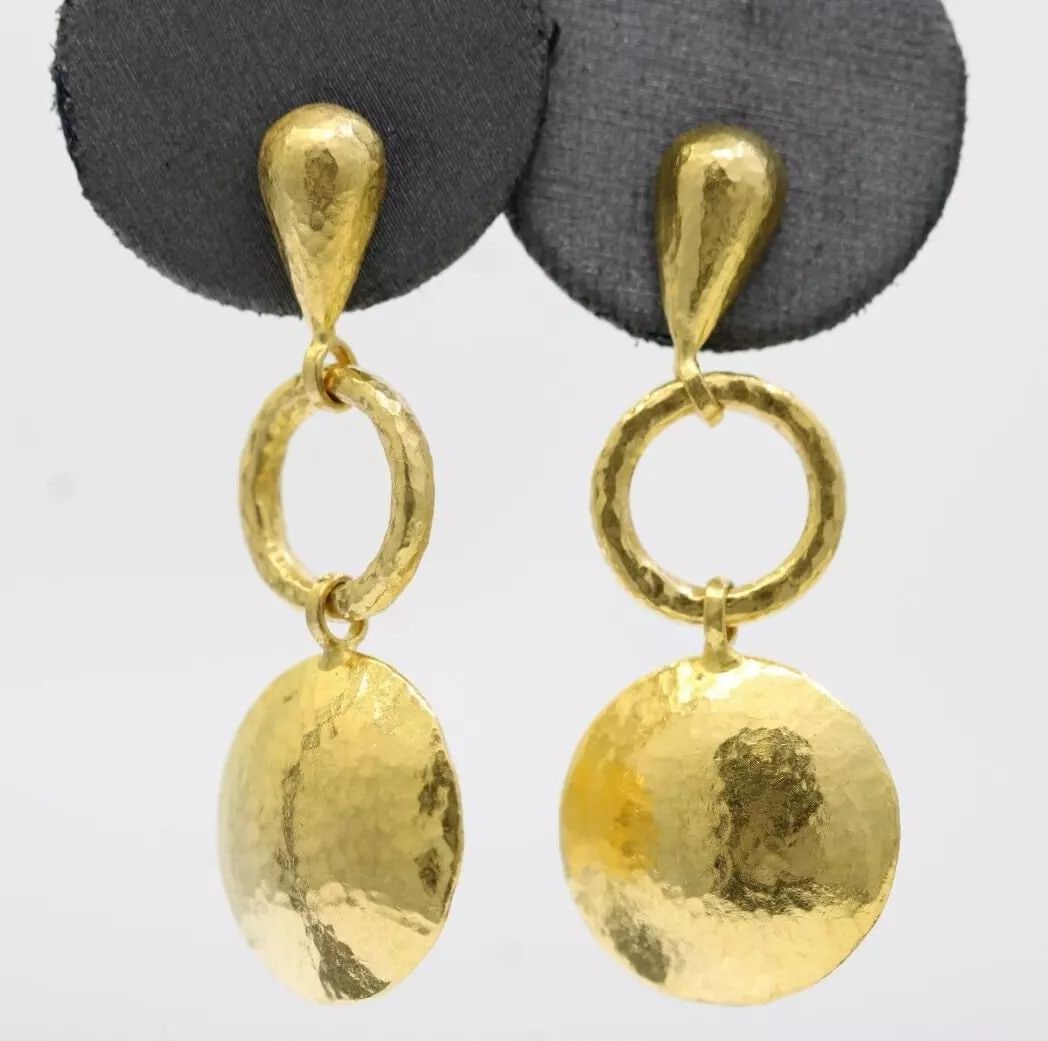 GURHAN 24K YELLOW GOLD LONG LENTIL DROP SPELL 1.56" EARRINGS 11.4 GRAMS: GURHAN 24K YELLOW GOLD LONG LENTIL DROP SPELL 1.56" EARRINGS 11.4 GRAMS Gurhan 24k Yellow Gold Long Lentil Drop Spell Earrings Item is in great condition. May show signs of wear. APPROXIMATE MEASUREME