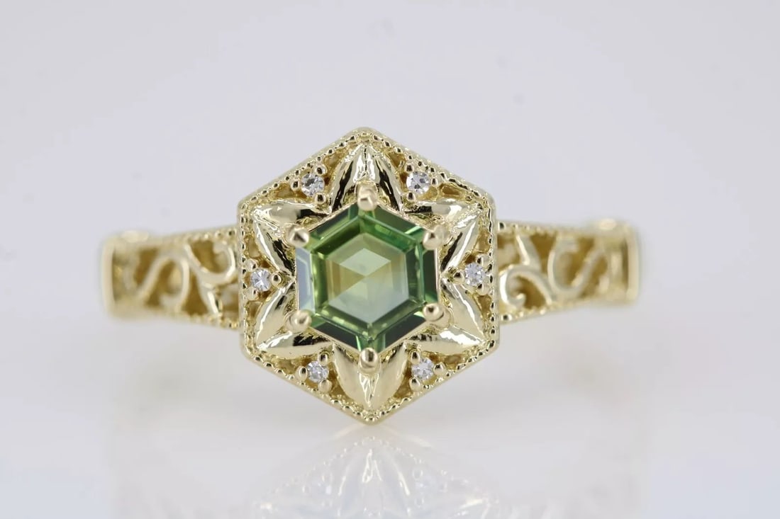 DESIGNER 14K YELLOW GOLD PERIDOT & DIAMOND RING SIZE 6.75 ~ 3.3 GRAMS (1 of 2)