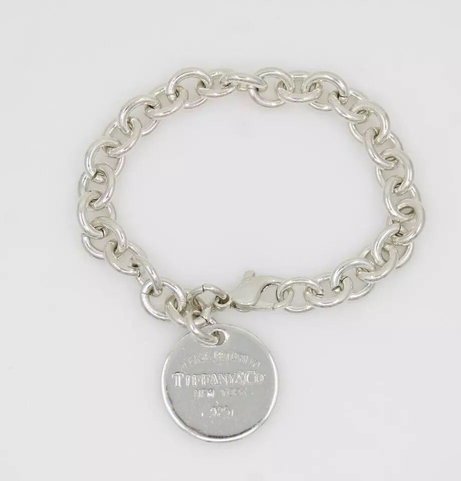 TIFFANY & CO. STERLING SILVER RETURN TO TIFFANY ROUND TAG CHARM 7.5" BRACELET (1 of 2)