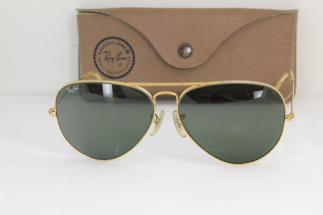 VINTAGE BAUSCH & LOMB B&L RAY-BAN 62-14 SUNGLASSES GOLD WIRE FRAMES GREEN LENSES (1 of 2)