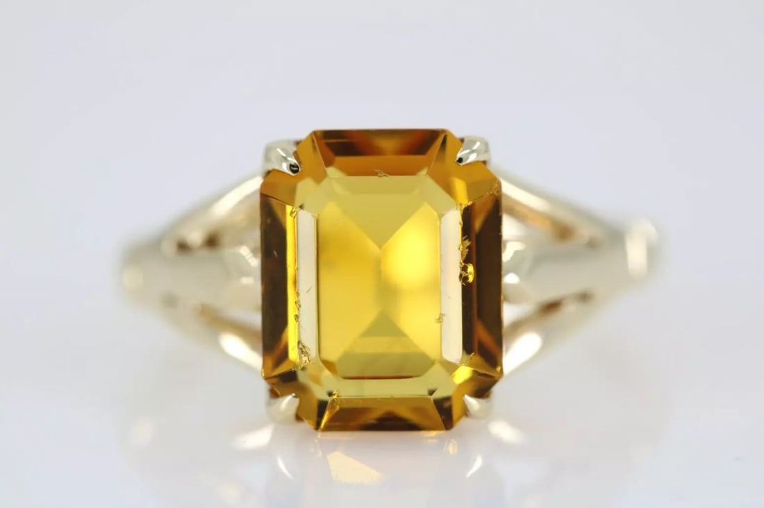 10K YELLOW GOLD EMERALD-CUT 2.75CT CITRINE RING SIZE 5.5 ~ 2.6 GRAMS (1 of 2)