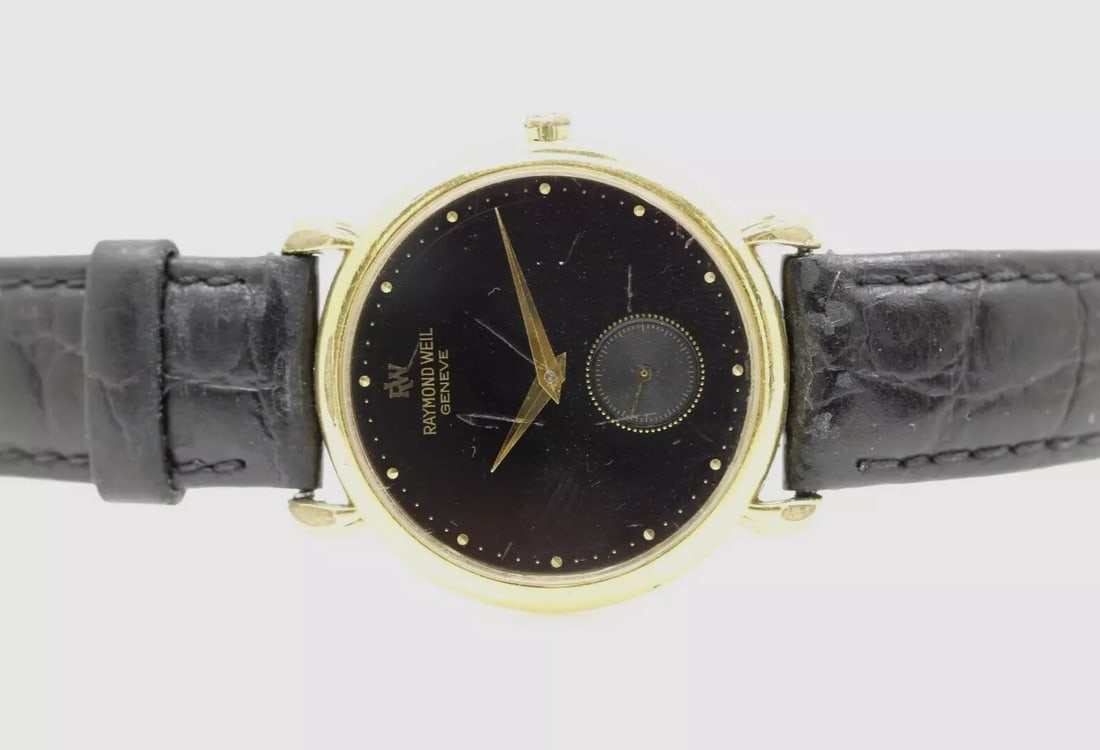 Raymond Weil Geneve 18k Gold Plated 32mm Black Dial Watch 9823