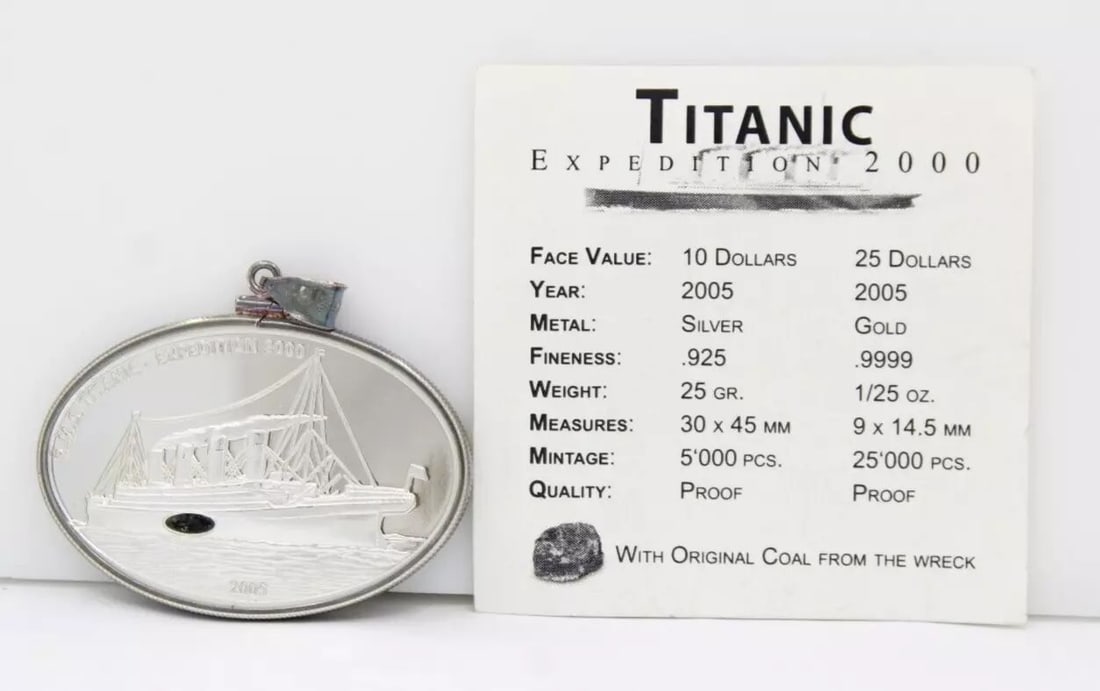 TITANIC EXPEDITIONS 2000 $10 SILVER PROOF LIBERIA COIN PENDANT W/ COA (1 of 2)