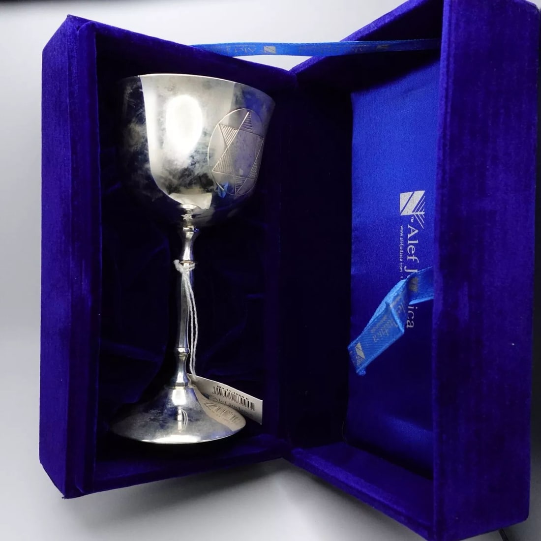ALEF JUDAICA SILVER PLATED SHABBAT KIDDUSH CHALICE CUP - 6" WITH PLUSH CASE BOX (1 of 2)