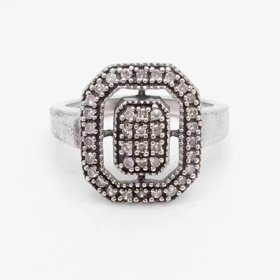HENG NGAI STERLING SILVER PAVE DIAMOND RING - SIZE 7.25 (1 of 2)