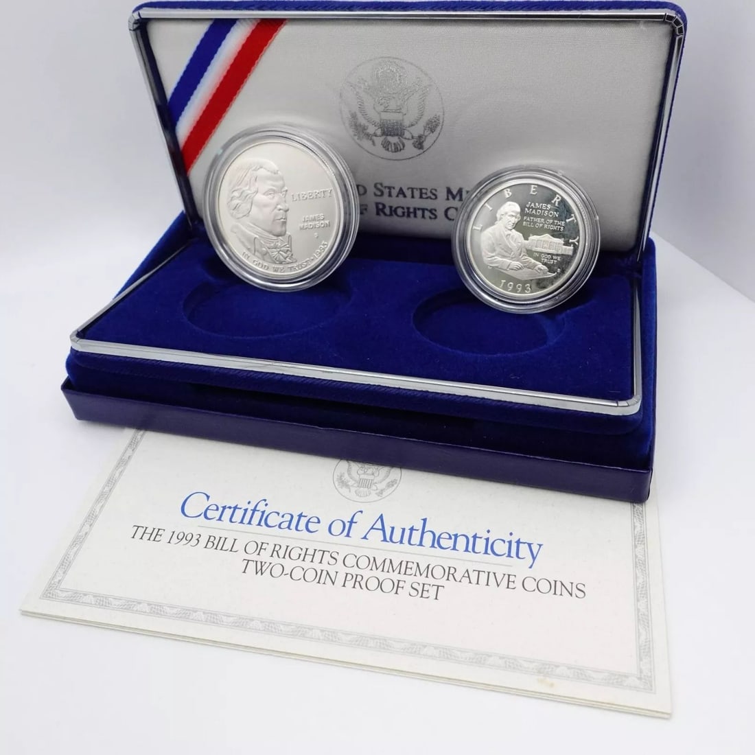 1993 U.S MINT BILL OF RIGHTS COMMEMORATIVE TWO COIN SILVER PROOF SET OGP COA #21 (1 of 2)