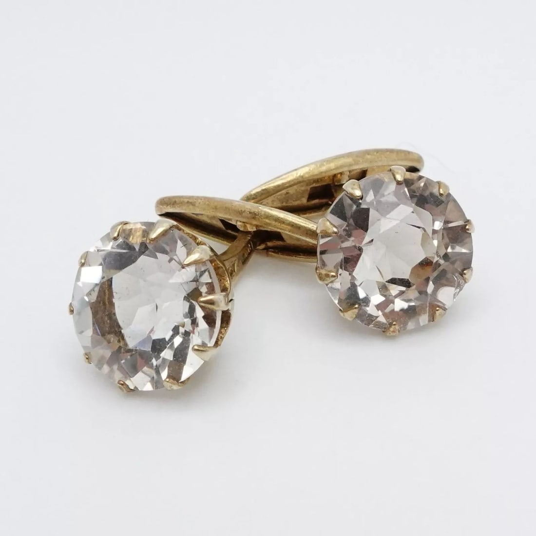 SILVER 875 ROUND CLEAR ROCK CRYSTAL SOVIET CUFFLINKS (1 of 2)