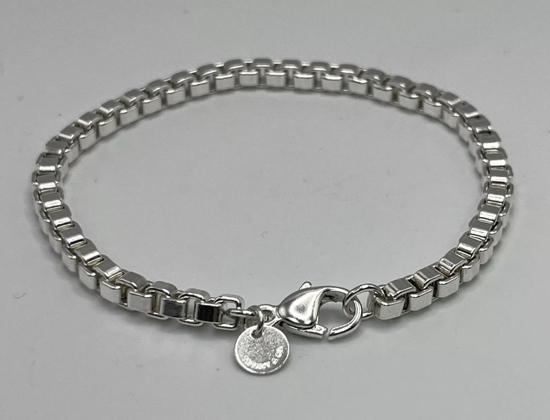 TIFFANY & CO. VENETIAN BOX LINK BRACELET 925 STERLING SILVER 7.5" (1 of 2)