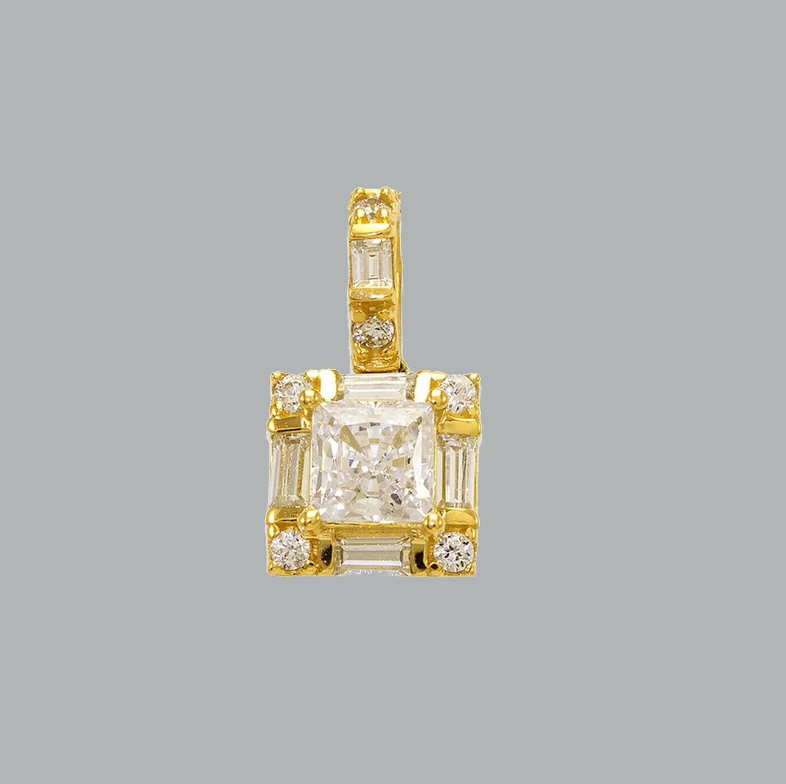14K YELLOW GOLD CZ CHARM PENDANT BAGUETTE PRINCESS CUT (1 of 1)