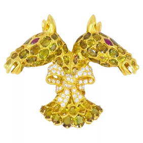 DONALD CLAFLIN FOR TIFFANY & CO. GIRAFFE GOLD BROOCH GEMSTONES ESTATE JEWELRY (1 of 2)