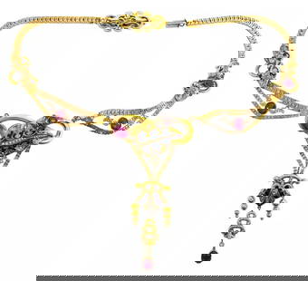 WOW ENGLISH VICTORIAN SNAKE NECKLACE DIAMOND RUBY PEARL ENAMEL 18K YELLOW GOLD: WOW ENGLISH VICTORIAN SNAKE NECKLACE DIAMOND RUBY PEARL ENAMEL 18K YELLOW GOLD English Victorian Snake Necklace with Diamonds Rubies Pearls and Enamel on 18K Yellow Gold Truly Unique, Ornate & One of
