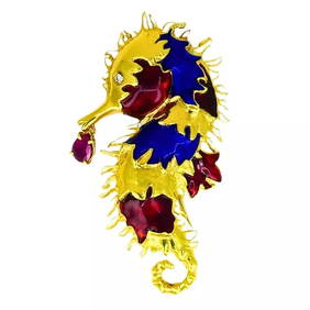 ALDO CIPULLO FOR CARTIER SEAHORSE BROOCH GOLD ENAMEL GEMSTONES ESTATE JEWELRY (1 of 2)