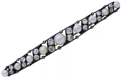VICTORIAN NATURAL PEARL DIAMOND TIE PIN IN SILVER AND 14K YELLOW GOLD GIA REPORT: VICTORIAN NATURAL PEARL DIAMOND TIE PIN IN SILVER AND 14K YELLOW GOLD GIA REPORT VAN CLEEF & ARPELS 18 karat Yellow GoldBracelet Fabulous antique tie pin featuring ninenatural white button and semi-ba