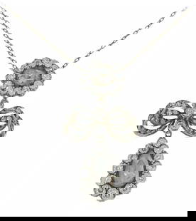 VICTORIAN NECKLACE DIAMOND PENDANT IN SILVER 14K GOLD ANTIQUE ESTATE JEWELRY: VICTORIAN NECKLACE DIAMOND PENDANT IN SILVER 14K GOLD ANTIQUE ESTATE JEWELRY Victorian Diamond 14 karat Yellow Gold Silver Pendant Necklace Delicate, feminine drop necklace created in the 1900s. Made