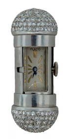 DIAMOND PLATINUM TRAVEL CLOCK WATCH PENDANT BY PAUL FLATO RARE ART DECO 1930S (1 of 2)