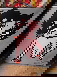 LARGE JOZZA MIXED MEDIA SILVER LEAF BETTY BOOP PAINTING: LARGE JOZZA MIXED MEDIA SILVER LEAF BETTY BOOP PAINTING The Following Item we are offering is a Beautiful Large Lovely Original Mixed Media on Canvas, Signed by Renowned Disney Artist Jozza. Showcasin