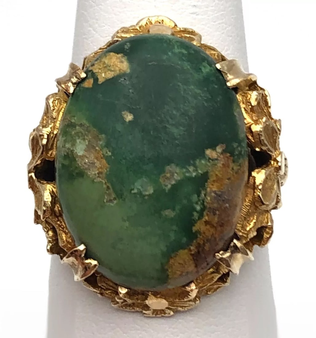 10k Gold Floral style Ring set with Green Turquoise Stone   Size: 7.25 (1 of 2)