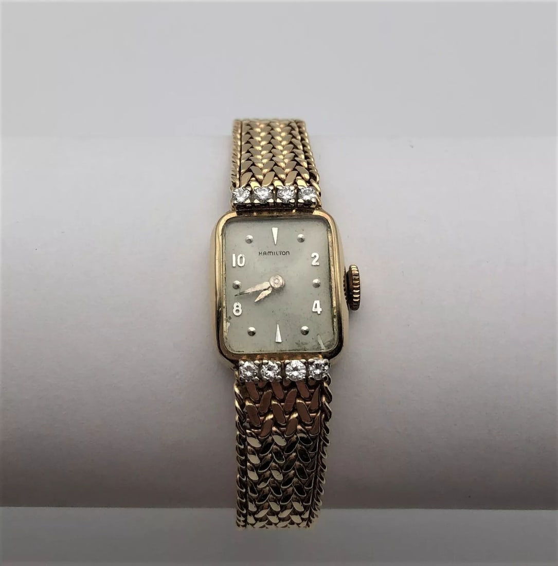 VINTAGE WOMAN'S HAMILTON WATCH 14K GOLD WITH DIAMONDS 22J MOVEMENT (1 of 2)
