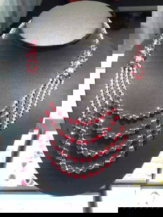 18KT LRG 75CT 4 STRAND GRAND RUBY DIAMOND NECKLACE: 18KT LRG 75CT 4 STRAND GRAND RUBY DIAMOND NECKLACE LAST CALL, LAST CHANCE!! LIQUIDATION SALE!! The Following Items we are offering is a Rare Important Radiant 18KT White Gold Fancy Glistening Four Str