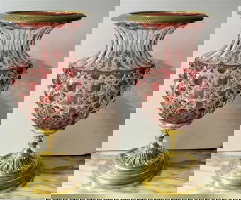 BEAUTIFUL EMPIRE RED CRYSTAL BACARRAT STYLE VASE URNS!! (1 of 1)