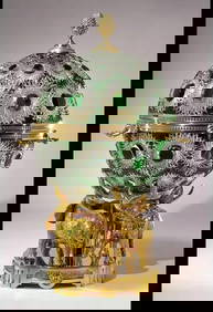 BEAUTIFUL GOLD CAVIAR SERVICE FRENCH GREEN DIAMOND CUT CRYSTAL EGG SERVER (1 of 1)