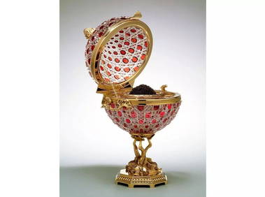 FRENCH GOLD CRYSTAL CAVIAR HOLDER SERVICE FRENCH DIAMOND CRYSTAL EGG SERVER (1 of 1)