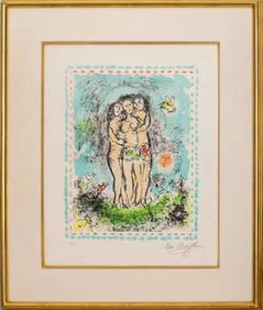 RARE IMPORTANT HANDSIGNED ORIG MARC CHAGALL THREE NUDES LOW EDITION LITHOGRAPH (1 of 2)