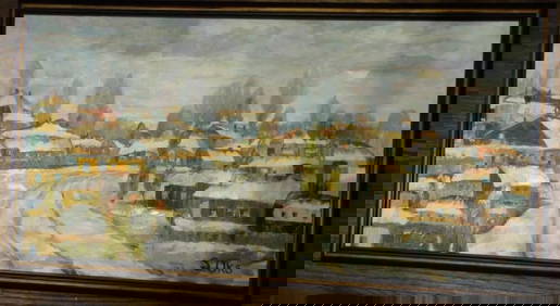 ORIGINAL MAGNIFICENT LRG RUSSIAN LANDSCAPE HARBOR PAINTING LEON OKS RUSSIAN 2006 (1 of 1)