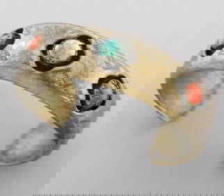 VINTAGE NAVAJO STERLING SILVER TURQUOISE CORAL CUFF BANGLE BRACELET (1 of 2)