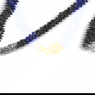 VINTAGE 14K GOLD DIAMOND LAPIS RUBY & SAPPHIRE MULTI-STRAND LION BEAD NECKLACE: VINTAGE 14K GOLD DIAMOND LAPIS RUBY & SAPPHIRE MULTI-STRAND LION BEAD NECKLACE Vintage 14k Gold Diamond Lapis Ruby & Sapphire Multi-Strand Lion Bead Necklace Description This beautiful vintage piece h