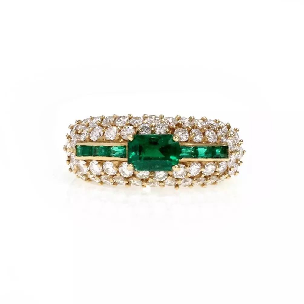 18K YELLOW GOLD 2.40CT DIAMOND & EMERALD CUT EMERALD COCKTAIL RING SIZE - 7: 18K YELLOW GOLD 2.40CT DIAMOND & EMERALD CUT EMERALD COCKTAIL RING SIZE - 7 18k Yellow Gold 2.40ct Diamond & Emerald Cut Emerald Cocktail Ring Size - 7 Description This is a gorgeous dome band ring, i