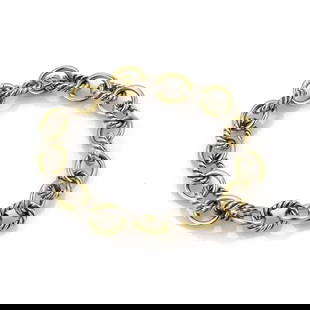 DAVID YURMAN OVAL CHAIN BRACELET STERLING SILVER 18K GOLD CABLE WIRE LINK: DAVID YURMAN OVAL CHAIN BRACELET STERLING SILVER 18K GOLD CABLE WIRE LINK David Yurman 925 Silver & 18k Yelloe Gold Cable Wire Oval Chain Link Bracelet Description This charming authentic bracelet is