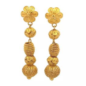 21K YELLOW GOLD EARRINGS 5 TIER ASSORTED STYLE FILIGREE MOTIF LONG (1 of 2)