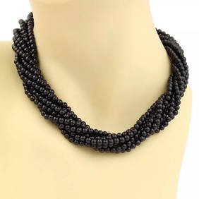 TIFFANY & CO. D ONYX NECKLACE STERLING SILVER TOGGLE CLASP BEAD MULTI STRAND (1 of 2)