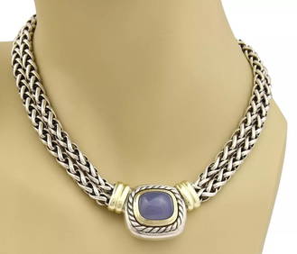 DAVID YURMAN ALBION NECKLACE BLUE STONE 14K GOLD STERLING SILVER DOUBLE CHAIN (1 of 2)