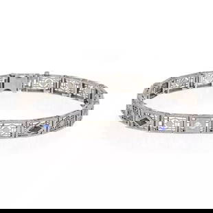 ART DECO DIAMOND PLATINUM 14K GOLD RECTANGLE GATE LINK BRACELET: ART DECO DIAMOND PLATINUM 14K GOLD RECTANGLE GATE LINK BRACELET Art Deco Diamond Platinum 14k Gold Rectangle Gate Link Bracelet Description This lovely Art Deco bracelet has platinum top with 14k whit